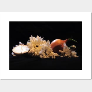 Onions and Daisies  - Baroque Inspired Dark Still Life Photo Posters and Art